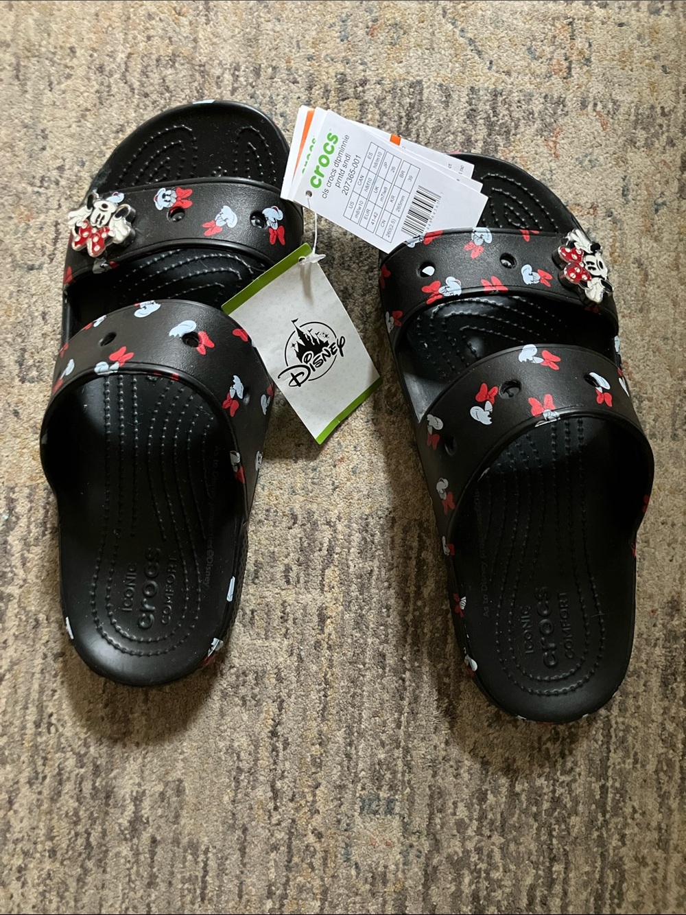 CROCS Black Minnie Mouse Patterned Slide Sandals Disney parks